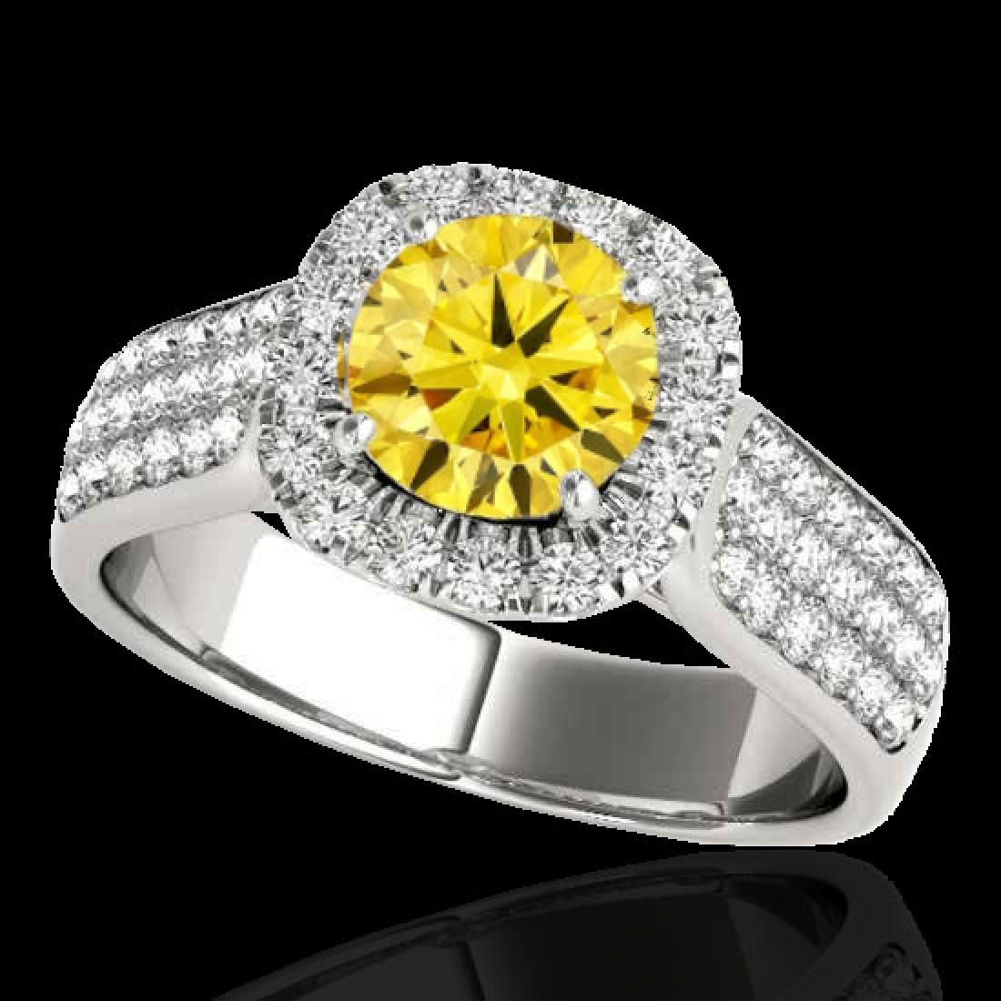 1.8 CTW Certified Si Fancy Intense Yellow Diamond: 34067-REF-209K3W ---- 1.8 CTW Certified Si Fancy Intense Yellow Diamond Solitaire Halo Ring Gold Manufacturer's Suggested Retail Price: $10350.00 GEMMARI Designer Brand Luxury Jewelry, made in the USA