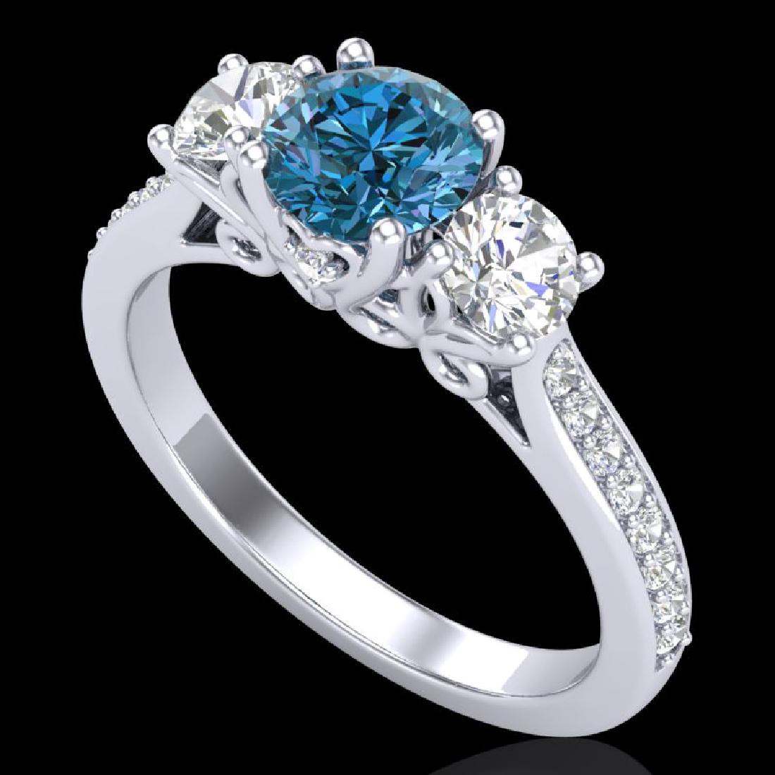 1.67 CTW Intense Blue Diamond Solitaire Art Deco 3: 37810-REF-200N2Y ---- 1.67 CTW Intense Blue Diamond Solitaire Art Deco 3 Stone Ring 18K Gold Manufacturer's Suggested Retail Price: $9900.00 GEMMARI Designer Brand Luxury Jewelry, made in the USA GEMM