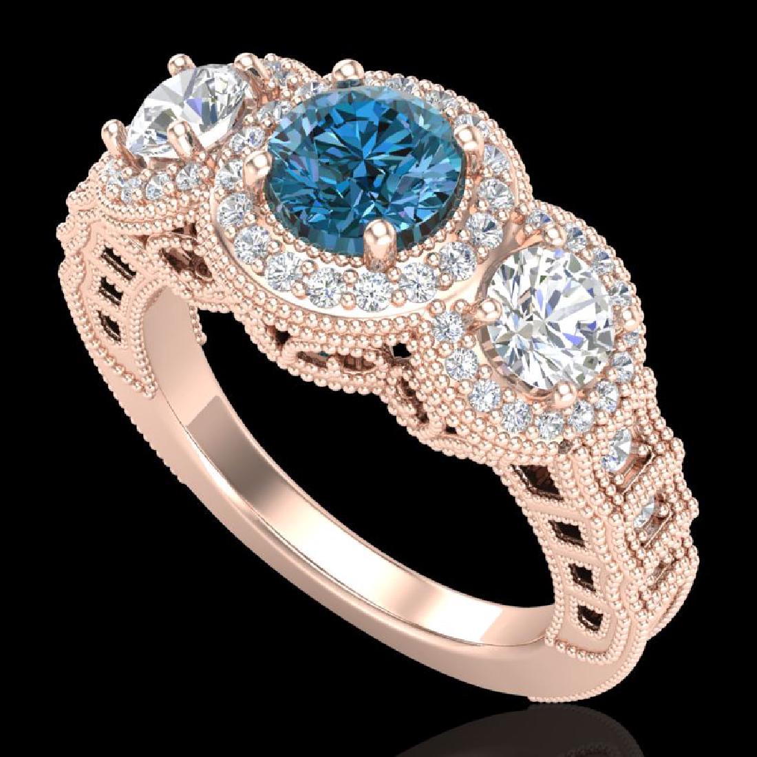 2.16 CTW Intense Blue Diamond Solitaire Art Deco 3: 37671-REF-281Z8K ---- 2.16 CTW Intense Blue Diamond Solitaire Art Deco 3 Stone Ring 18K Gold Manufacturer's Suggested Retail Price: $13950.00 GEMMARI Designer Brand Luxury Jewelry, made in the USA GEM