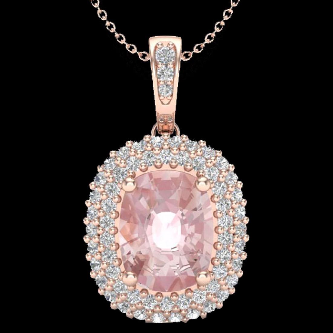2.75 CTW Morganite & Micro Pave VS/SI Diamond Certified: 20415-REF-85K8W ---- 2.75 CTW Morganite & Micro Pave VS/SI Diamond Certified Halo Necklace Gold Manufacturer's Suggested Retail Price: $4250.00 GEMMARI Designer Brand Luxury Jewelry, made in the USA G