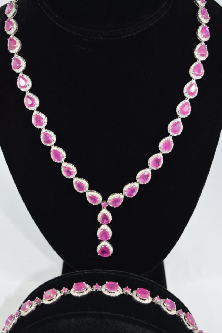 STERLING SILVER DIAMOND RUBY NECKLACE & BRACELET (1 of 10)