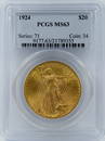 1924 $20 GOLD ST GAUDENS DOUBLE E COIN PCGS MS63