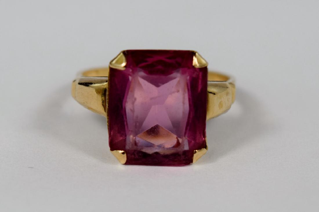 VINTAGE 14K GOLD PINK SCISSOR-CUT PINK GEM RING (1 of 10)