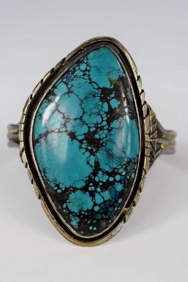 TURQUOISE CABOCHON STERLING SILVER CUFF BRACELET (1 of 10)