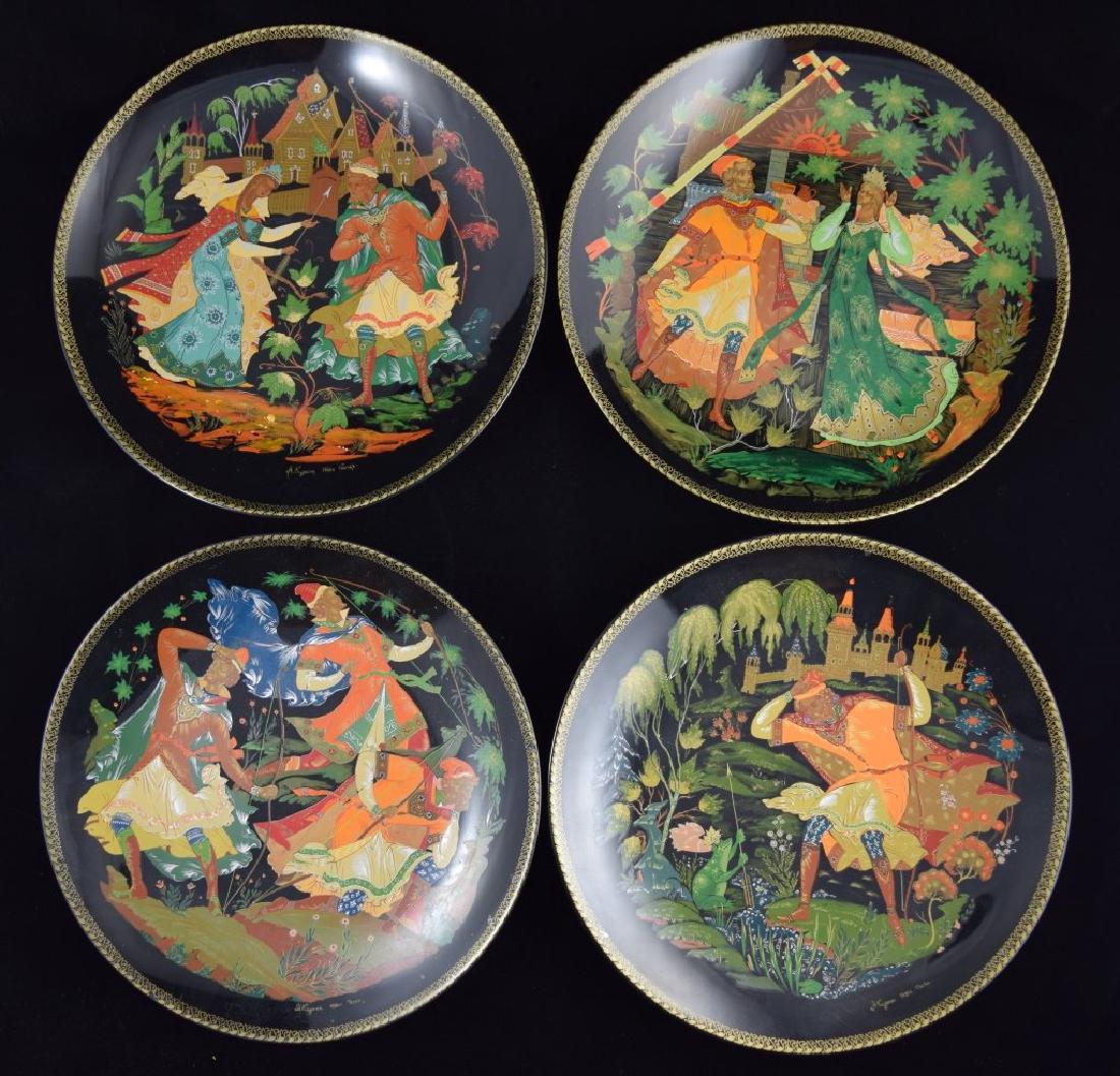 4 RUSSIAN LACQUER SCENIC COLLECTORS PLATES (1 of 9)