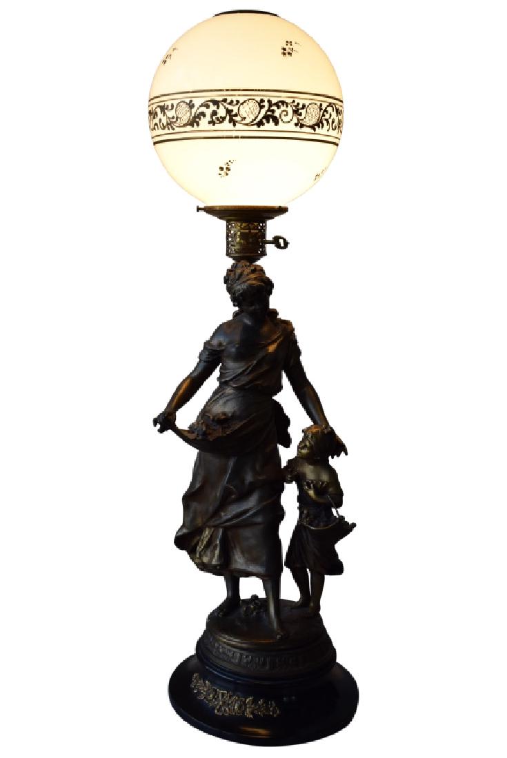 BRONZE LAMP MOTHER CHILD & BIRDS SIGNED MOREAU (1 of 11)