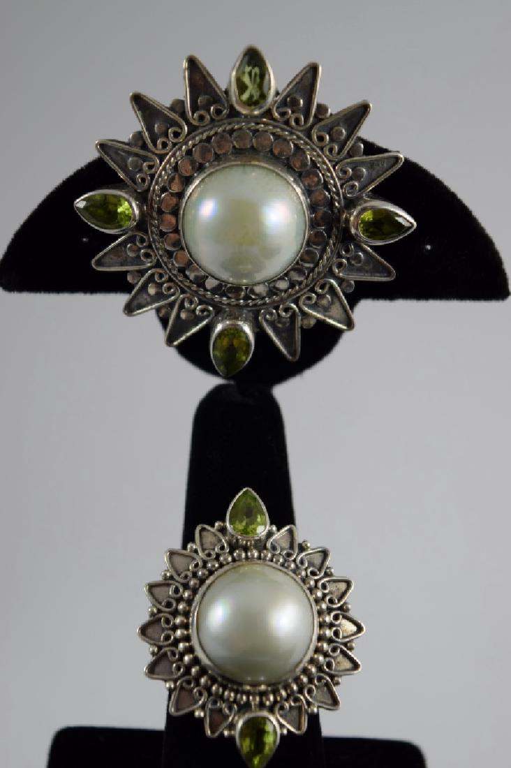 STERLING STARBURST PEARL & PERIDOT RING & PENDANT (1 of 9)