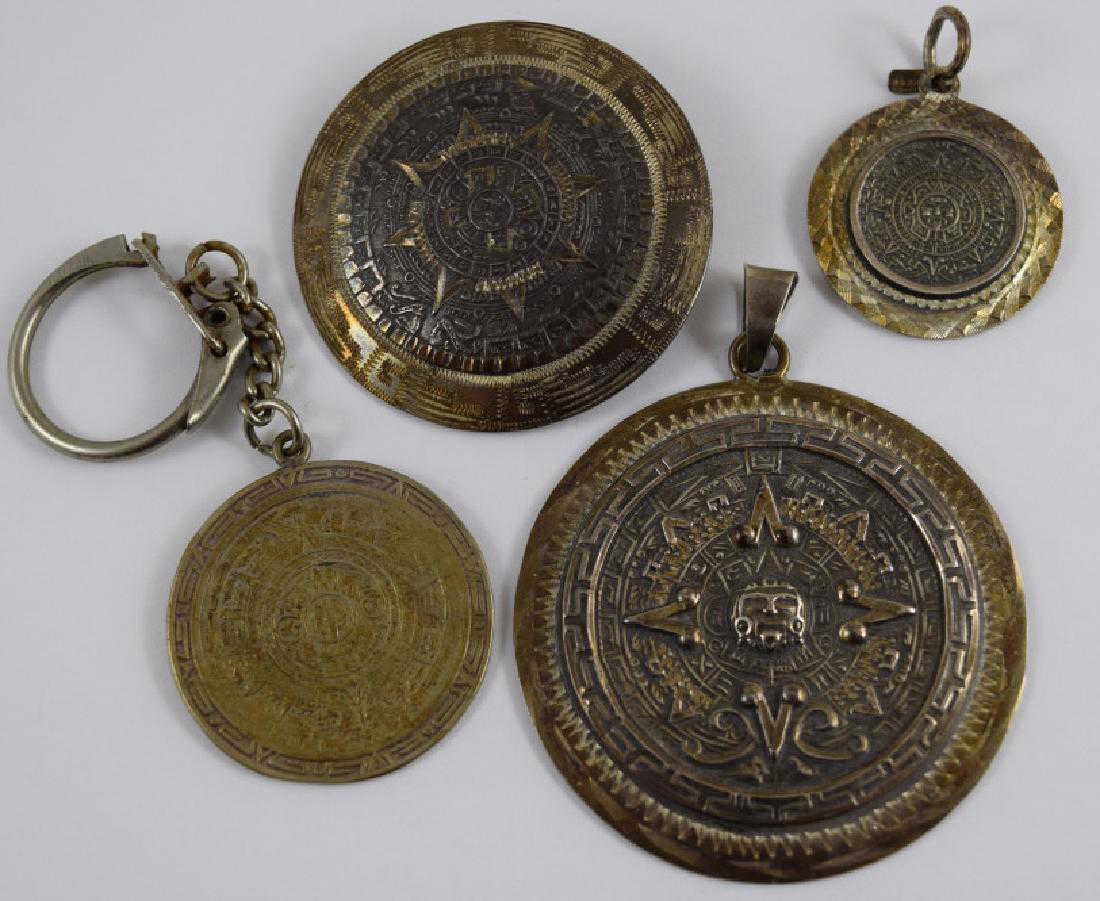 4 VINTAGE STERLING SILVER MEXICO AZTEC CALENDARS 4 VINTAGE STERLING SILVER MEXICO AZTEC CALENDARS