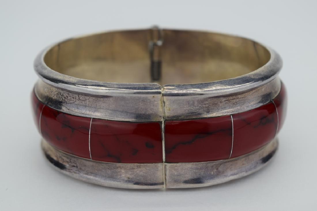 950 SILVER TAXCO RED CORAL INLAY BRACELET (1 of 10)