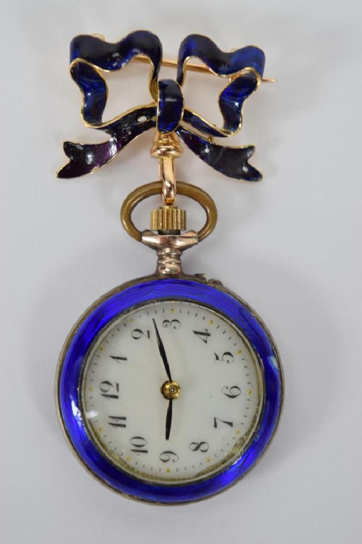 BLUE ENAMEL GUILLOCHE WATCH BROOCH PIN (1 of 12)