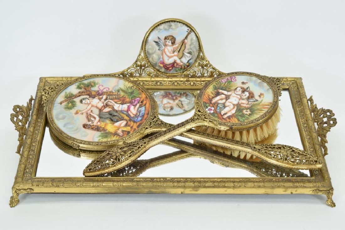 ITALIAN PORCELAIN GERMAN BRASS SCENIC DRESSER SET (1 of 20)