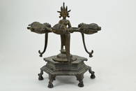 19TH C. INDIAN BRONZE 7 PART FIGURAL OIL LAMP