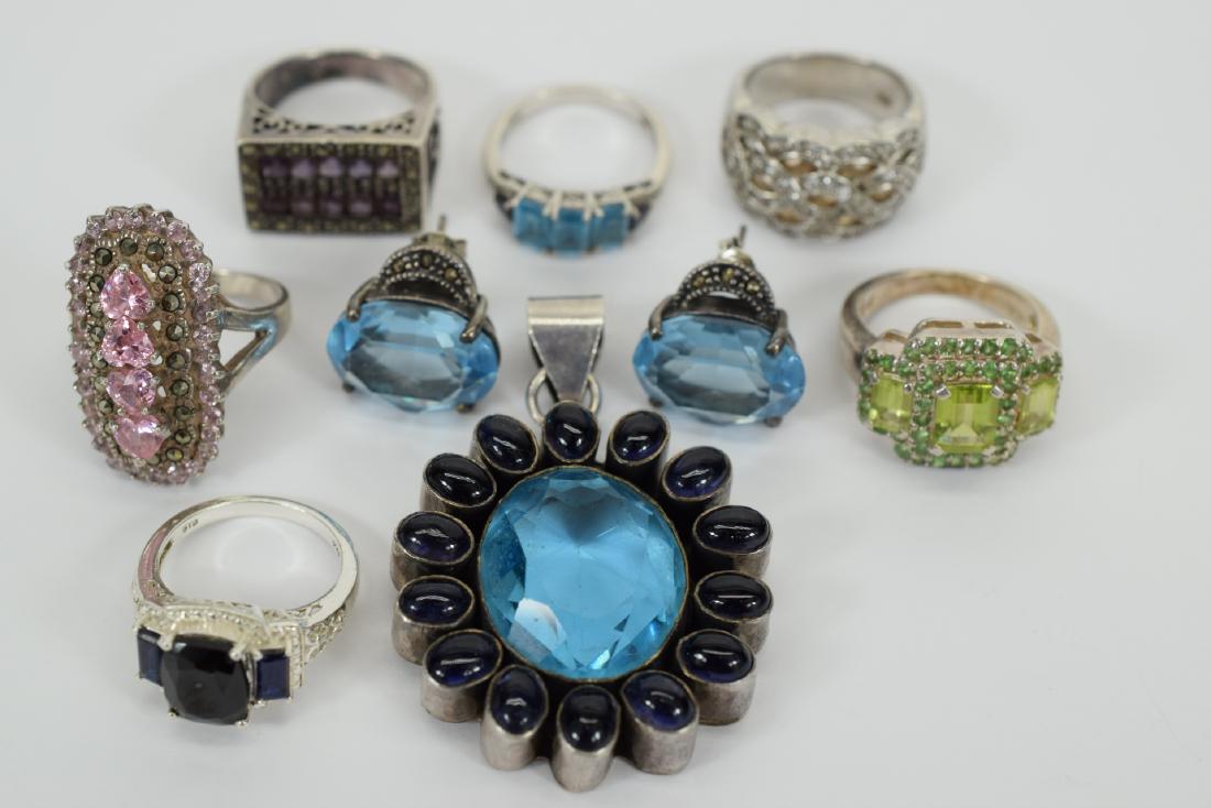STERLING SILVER LOT OF RINGS & PENDANT (1 of 14)