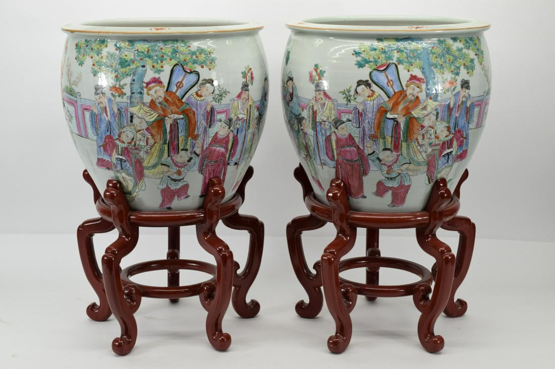 PAIR ASIAN PORCELAIN FISH BOWL PLANTERS W/ STANDS - Sep 19, 2019