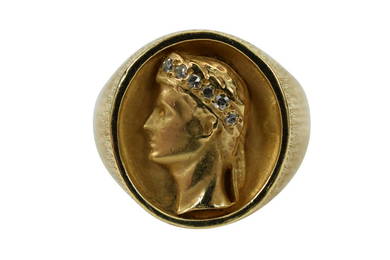 14K GOLD ROMAN HEAD W/ DIAMOND CROWN RING