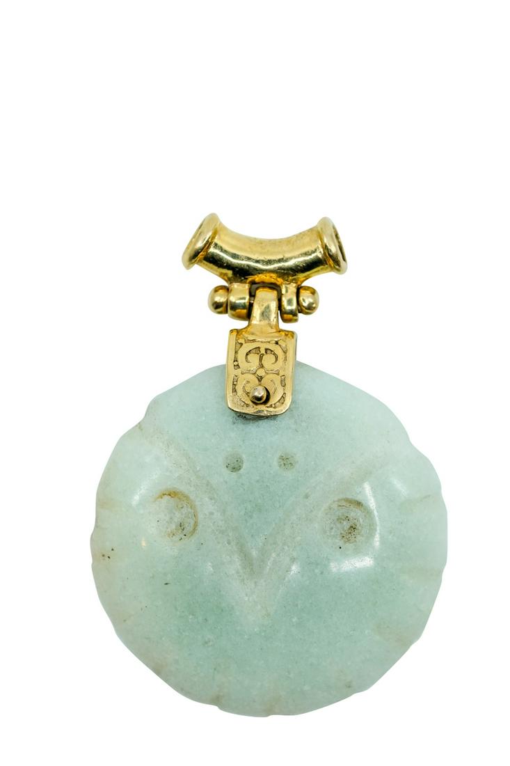 PRE-COLUMBIAN MAYAN JADE AND GOLD PENDANT, AVIAN F (1 of 5)