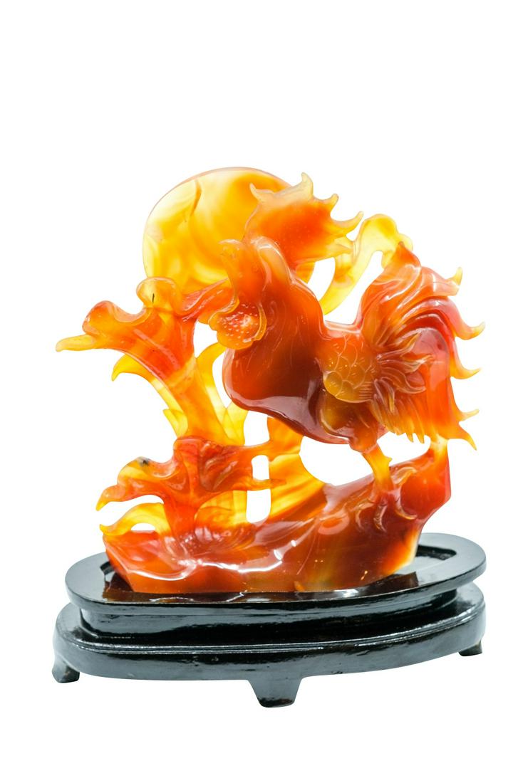 VINTAGE AGATE ROOSTER CARVING ON WOOD BASE (1 of 8)
