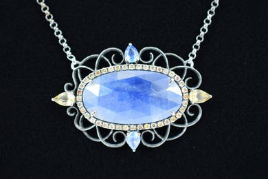 14K GOLD SAPPHIRE DIAMOND & GEMSTONE NECKLACE