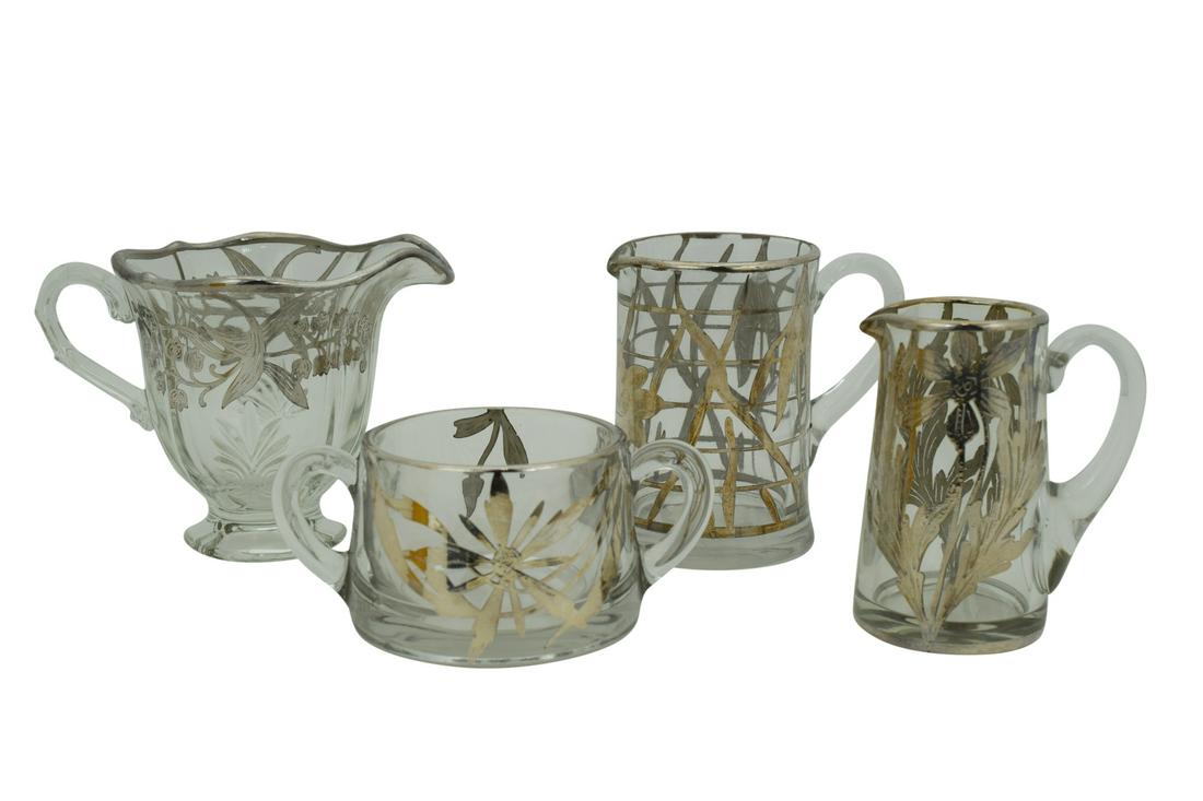 4 PC GLASS & STERLING OVERLAY SUGAR CREAMER SET (1 of 12)