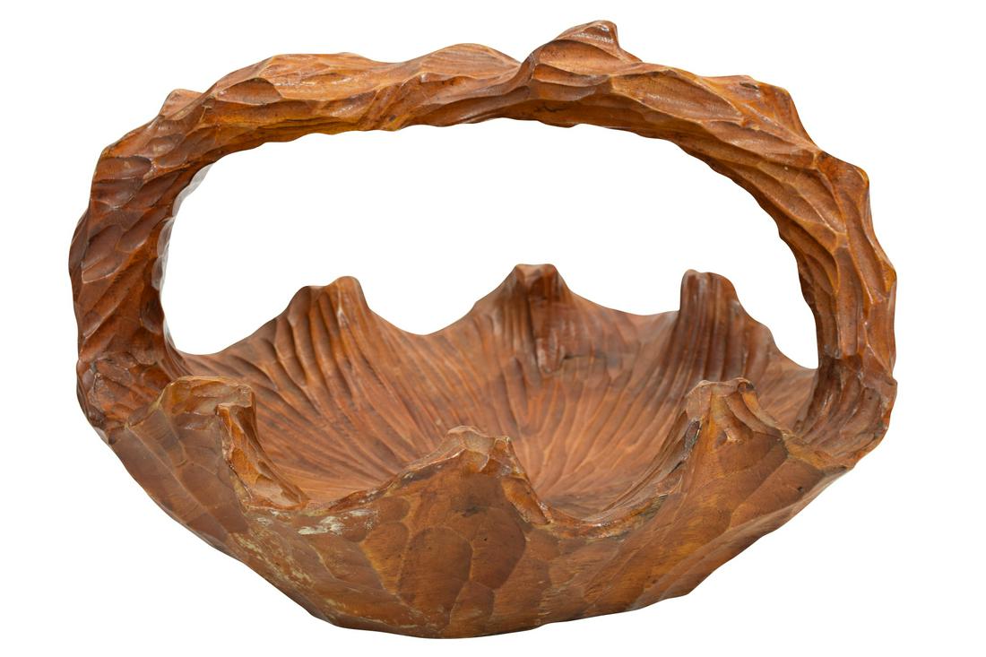 HAND CARVED TREE TRUNK WOOD HANDLED BASKET (1 of 12)