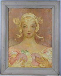 EBEN F. COMINS (AM,1875-1949) DECO LADY FRESCO PA