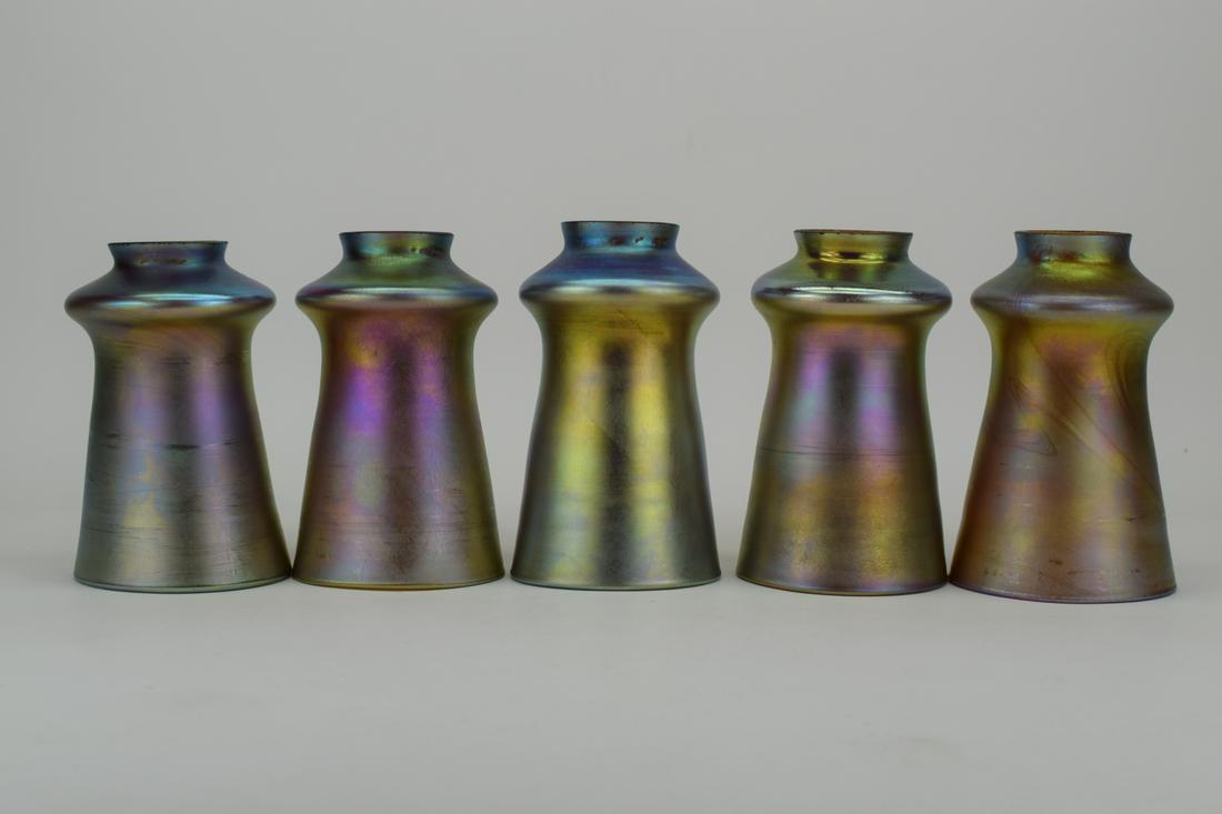 SET OF 5 IRIDESCENT LOETZ STYLE ART GLASS LAMP SHADES (1 of 15)