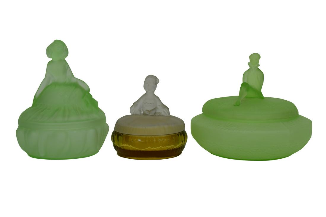 3 PCS. FROSTED ART GLASS VANITY DRESSER BOXES (1 of 17)