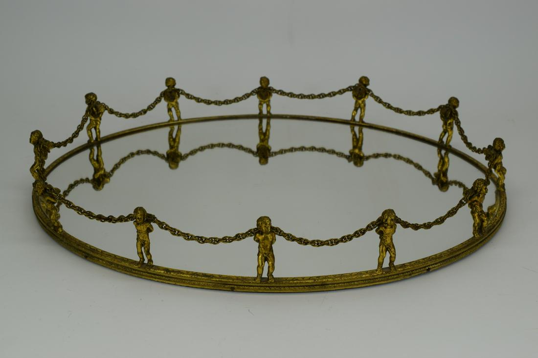 GOLD CHERUB VANITY DRESSER PERFUME MIRROR TRAY (1 of 19)