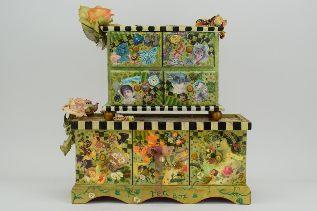 2 MICHAL NEGRIN STYLE COLLAGE WOODEN BOXES SIGNED (1 of 18)