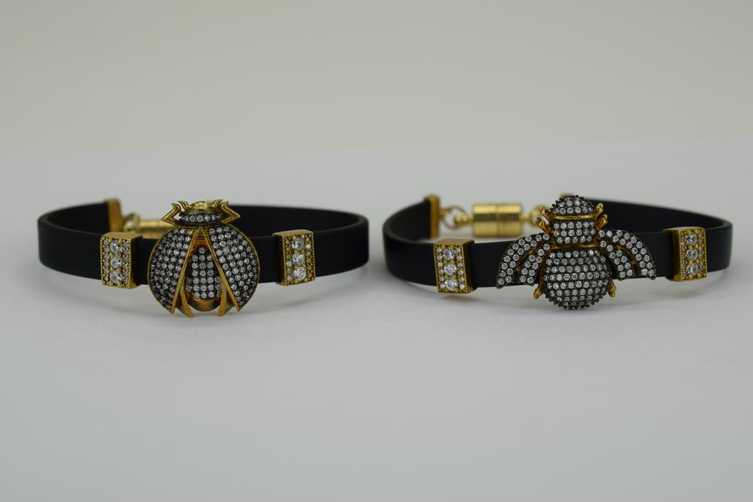 2 PCS. LEATHER & CRYSTAL BEE BEETLE BRACELETS (1 of 14)