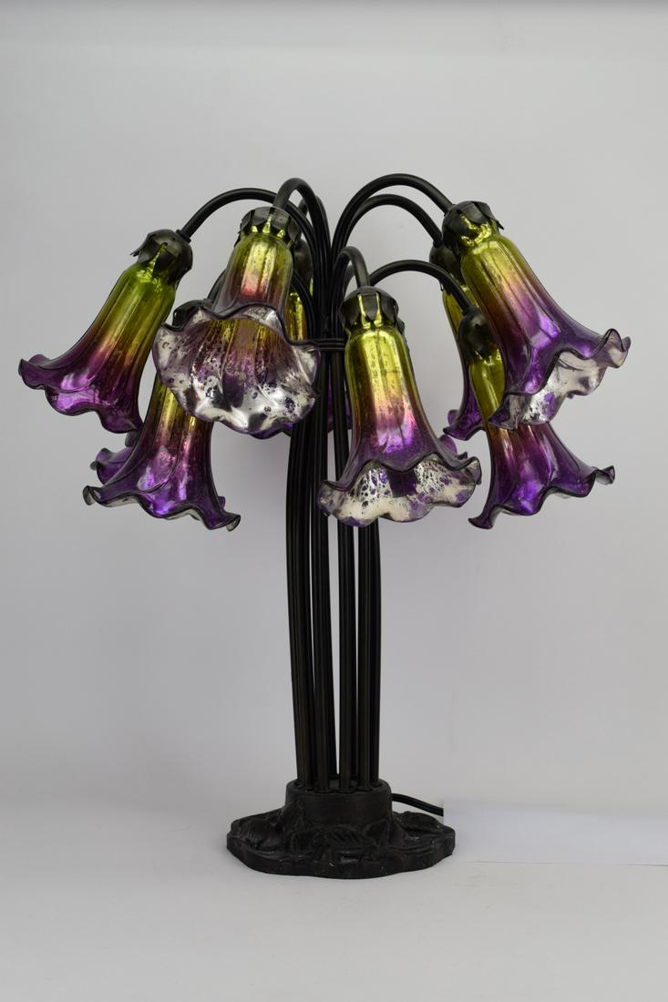 STAINED GLASS FLORAL SHADE BRONZED TABLE LAMP 1 (1 of 10)