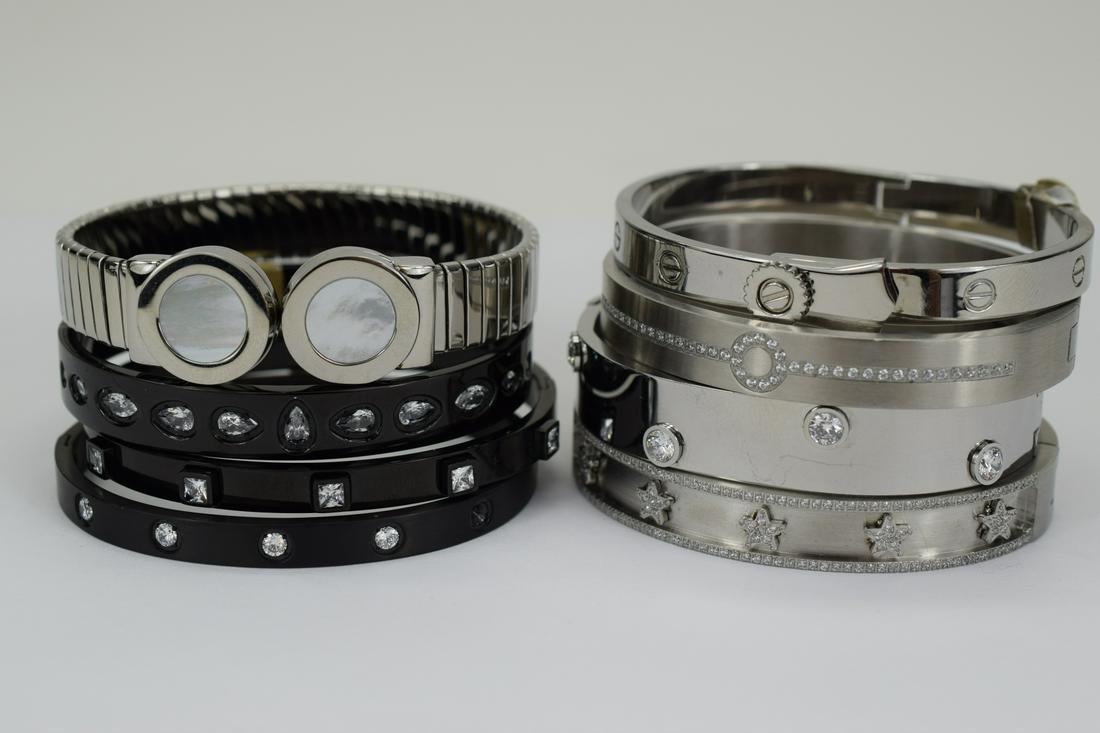 8 PCS. SILVER TONE & CRYSTAL RHINESTONE BRACELETS (1 of 12)