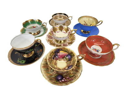 PORCELAIN TEA CUP & SAUCER COLLECTION 7 SETS