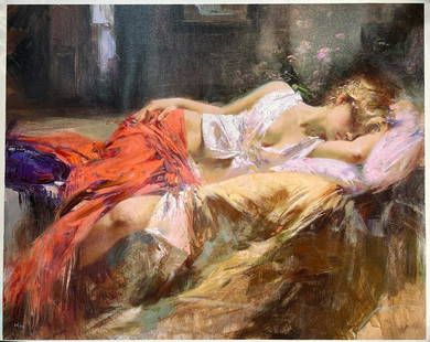 PINO DAENI (ITALIAN/AMER.,1939-2010) "DAYDREAM" GI: Limited edition giclee on canvas "Daydream" by Giuseppe D’Angelico / Pino Daeni (Italian/American, 1939-2010). Depicting a lying women taking a nap. Hand signed to lower right and numbered to lower