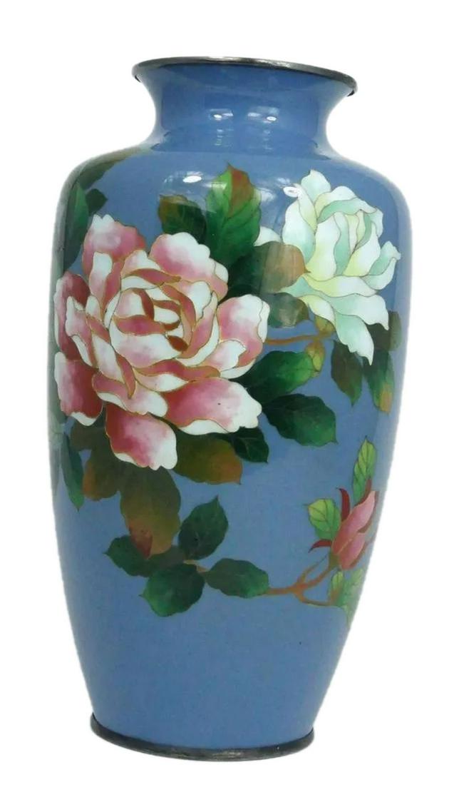 JAPANESE CLOISONNE FLORAL VASE SIGNED (1 of 7)