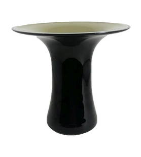 LUCIANO VISTOSI MURANO ART GLASS VASE: Luciano Vistosi Murano glass vase with black and grey color tones. Signed to underside. Measures 8 1/2" diameter x 8" height. THIRD PARTY SHIPPING REQUIRED.