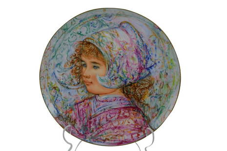 EDNA HIBEL NOBILITY OF CHILDREN PLATE IN BOX 3: Hutschenreuther Germany porcelain wall art hanging plate "Baronesse Johanna-Marryke Van Vollendam tot Marken"(#4446/12750) in original presentation box with certificate. Plate measures 9-3/4". Box mea