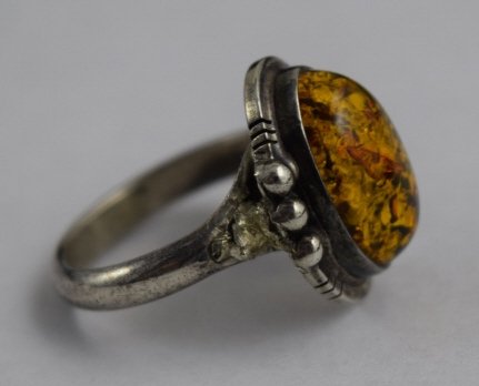 VINTAGE AMBER CABACHON STERLING SILVER DECO RING (1 of 10)