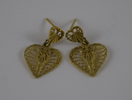 14K GOLD TURKISH FILIGREE SCROLLED HEART EARRINGS (1 of 10)