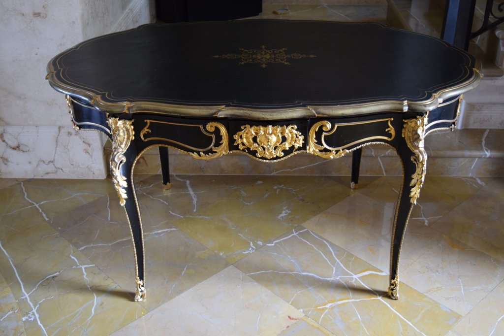 LOUIS XV GILT BRONZE MOUNTED EBONIZED BUREAU PLAT (1 of 10)