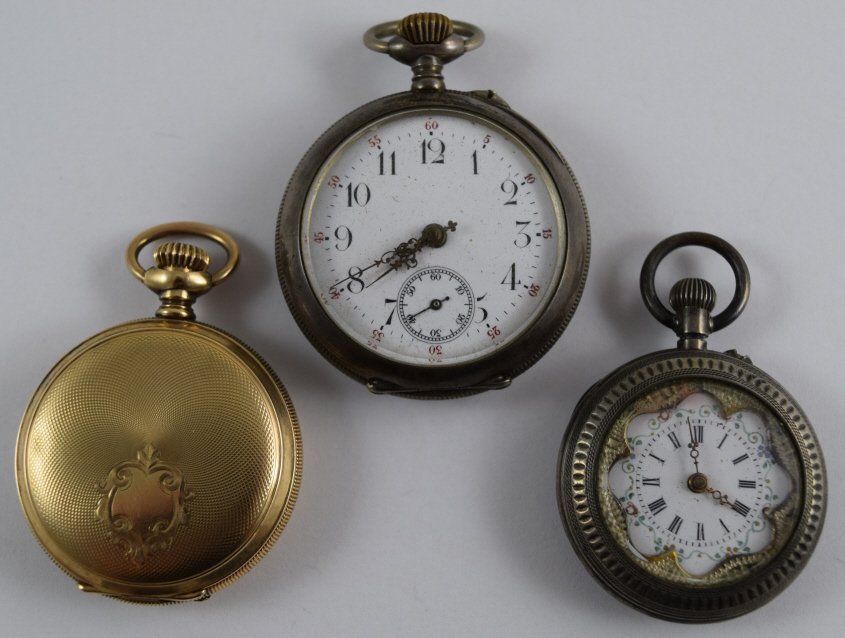 LOT OF 3 SILVER & GOLD OVER SILVER POCKET WATCHES (1 of 10)