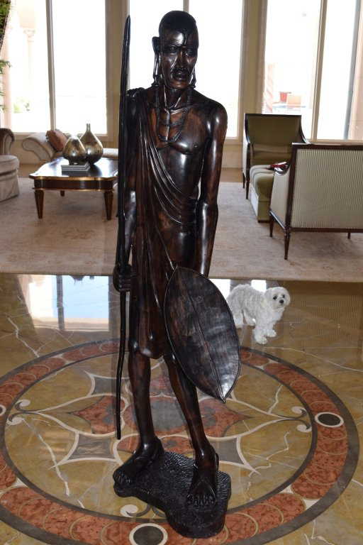 LIFE SIZE AFRICAN TRIBAL WARRIOR WOODEN CARVING