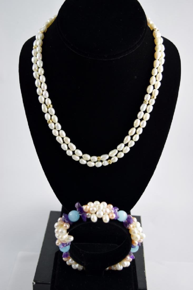 14K GOLD PEARL NECKLACE & PEARL AMETHYST BRACELET (1 of 9)