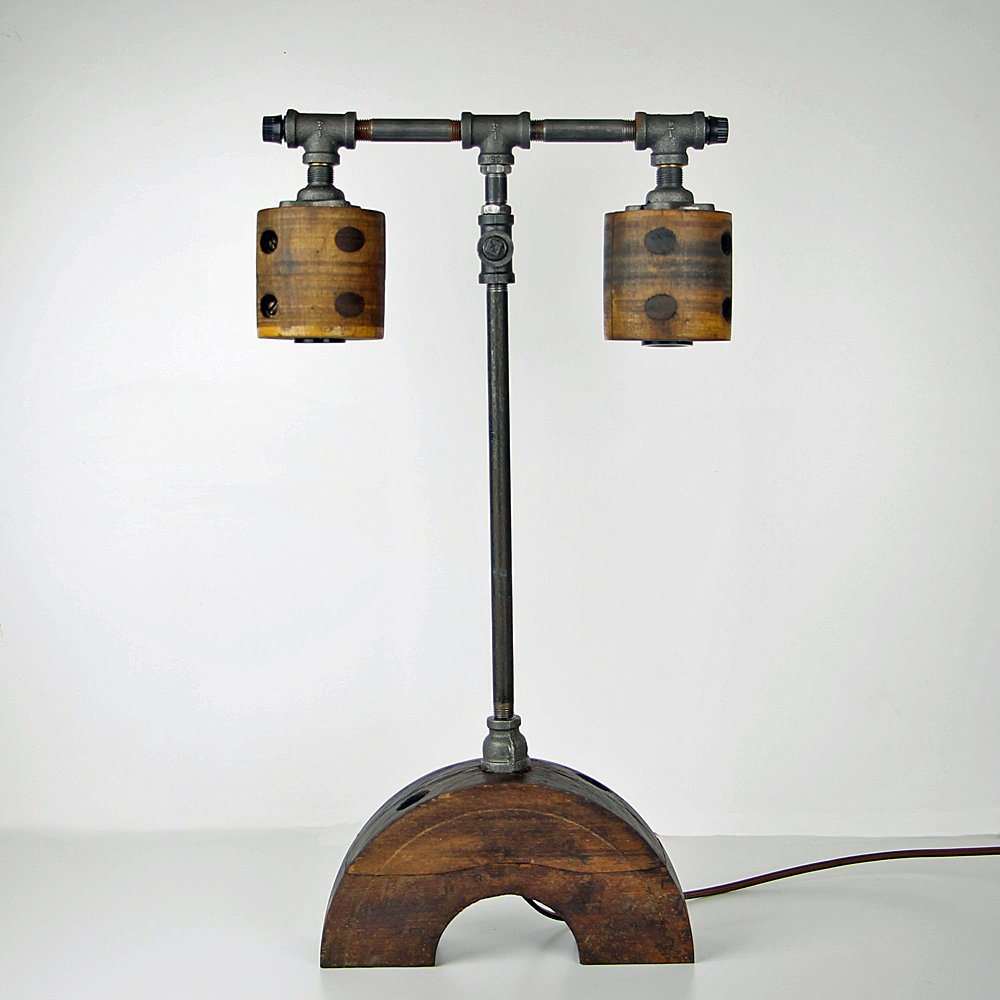 Industrial Oak & Steel Table Lamp (1 of 2)