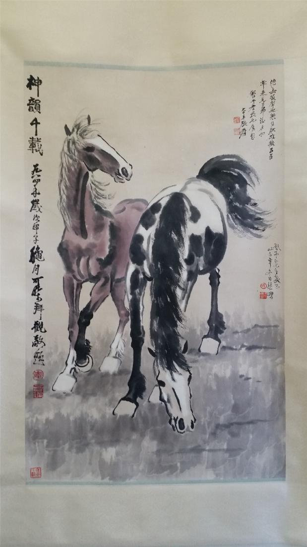 CHINESE SCROLL PAINTING OF TWO HORSES (1 of 6)
