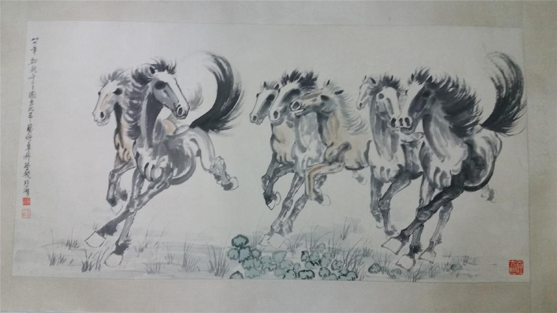 LARGE CHINESE SCROLL PAINTING OF RUNNING HORSE (1 of 5)