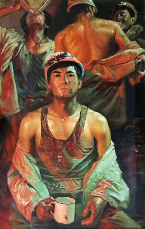 Large Chinese Oil Painting Of Steel Workers On Canvos May 06