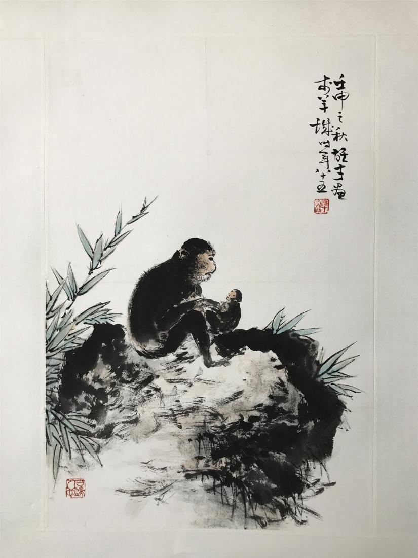 CHINESE SCROLL PAINTING OF MONKEY: CHINESE SCROLL PAINTING OF MONKEY. Signed and dated. Image only size 67 cm by 45 cm. Domestic shipping $20 and oversea $40. Combined shipping available. We accept pre-sale offer, phone bidding and pos