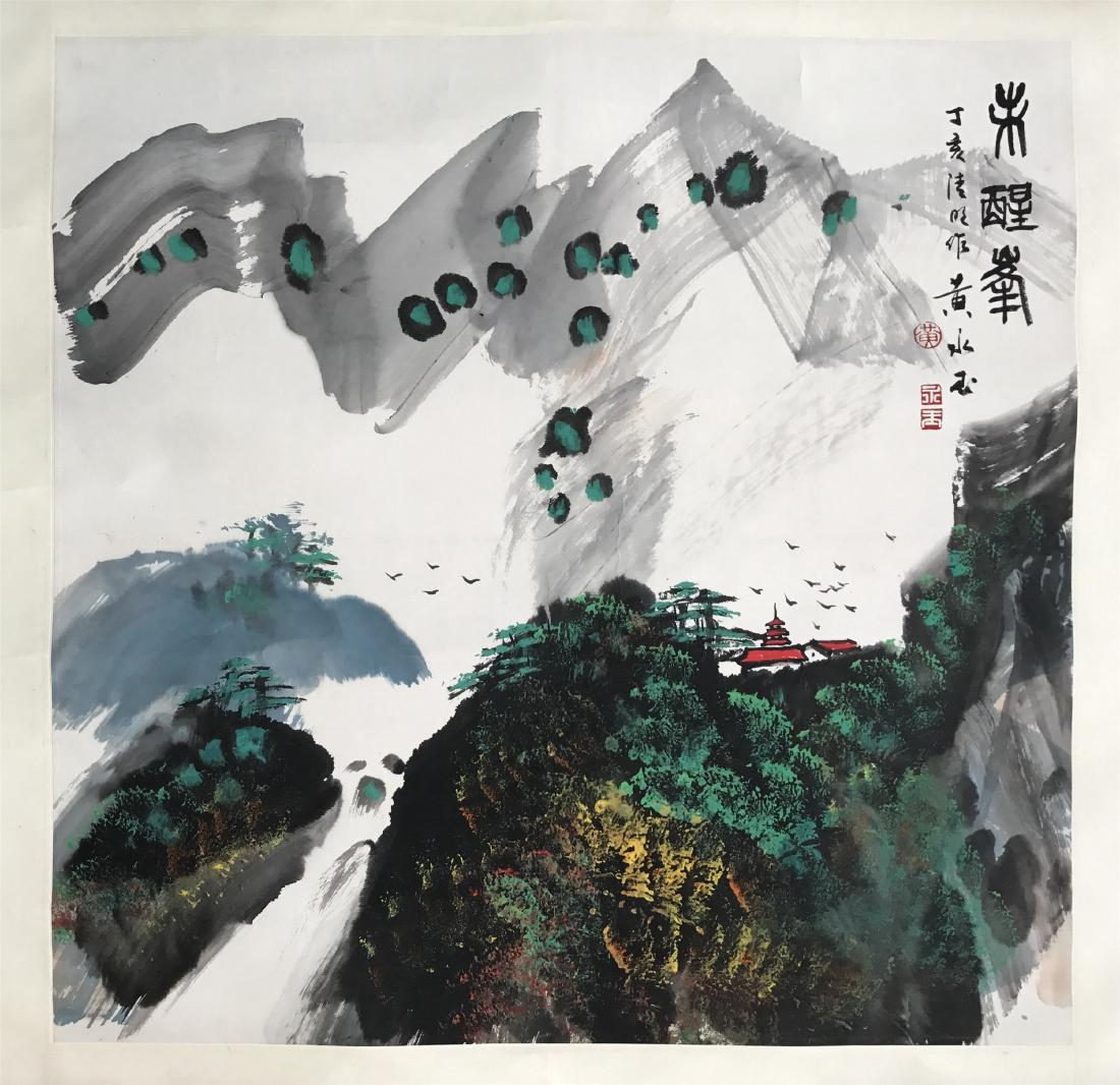 CHINESE SCROLL PAINTING OF MOUNTAIN VIEWS: CHINESE SCROLL PAINTING OF MOUNTAIN VIEWS. Signed and dated. Image only size 67 cm by 67 cm. Domestic shipping $20 and oversea $40. Combined shipping available. We accept pre-sale offer, phone bidding