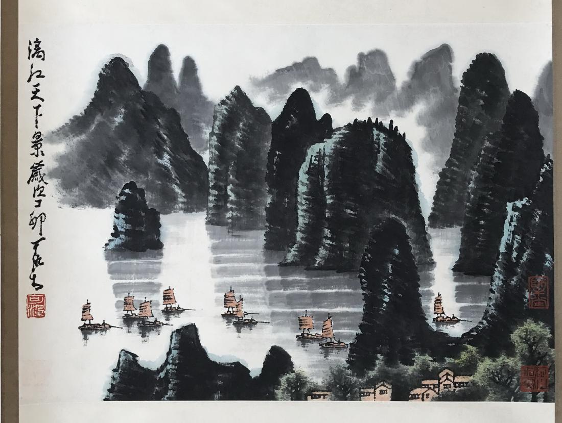 CHINESE SCROLL PAINTING OF LAKEVIEWS: CHINESE SCROLL PAINTING OF LAKEVIEWS. Signed and dated. Image only size 55 cm by 39 cm. Domestic shipping $20 and oversea $40. Combined shipping available. We accept pre-sale offer, phone bidding and 